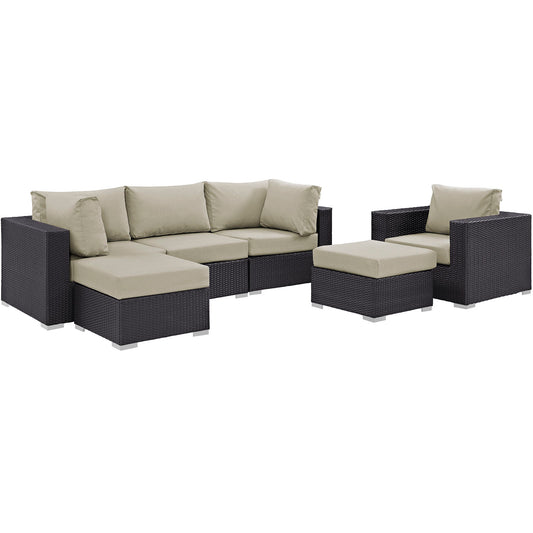 Convene 6 Piece Outdoor Patio Sectional Set by Modway in Espresso Beige