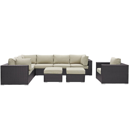 9 Piece Outdoor Patio Sectional Set in Espresso Beige
