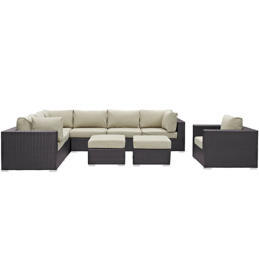 9 Piece Outdoor Patio Sectional Set in Espresso Beige