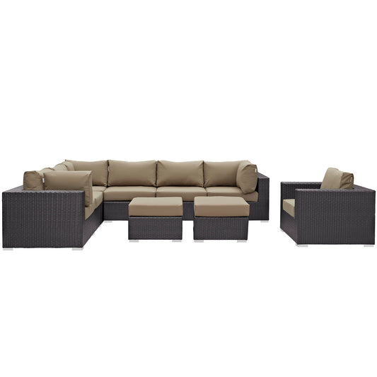 Convene 9 Piece Outdoor Patio Sectional Set by Modway in Espresso Mocha