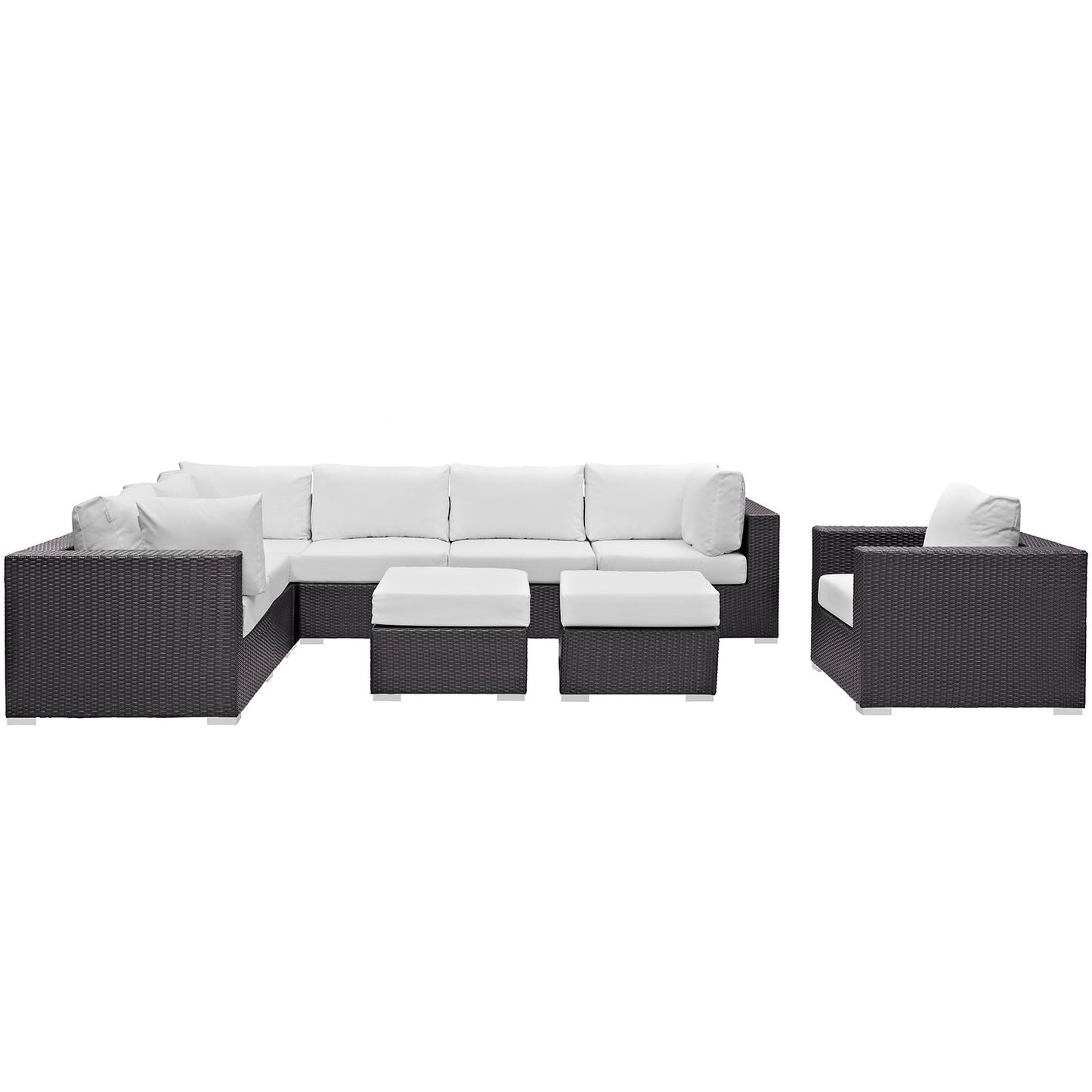 Convene 9 Piece Outdoor Patio Sectional Set by Modway in Espresso White