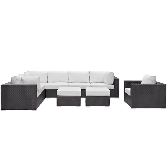 Convene 9 Piece Outdoor Patio Sectional Set by Modway in Espresso White