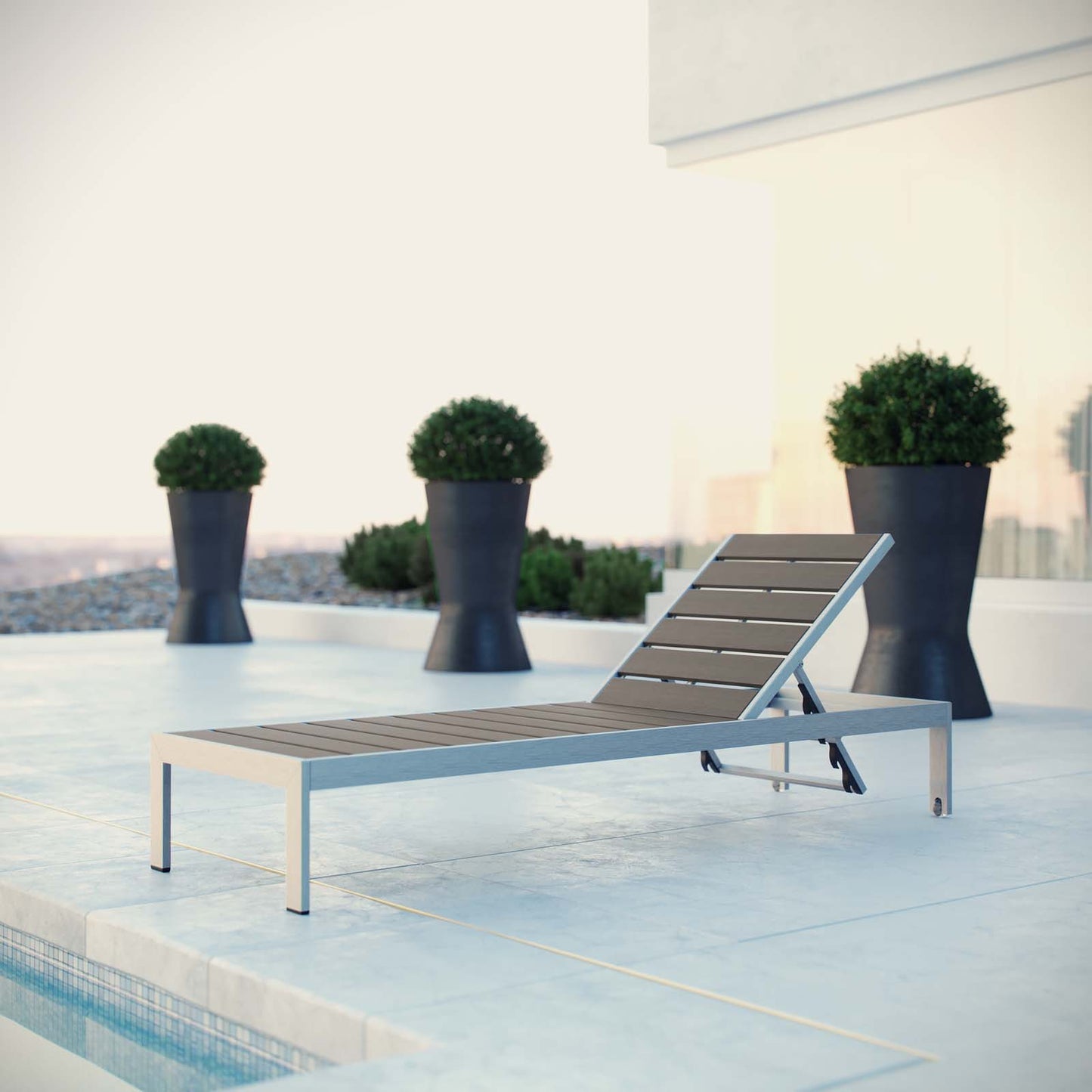 Shore Outdoor Patio Aluminum Chaise by Modway in Silver Gray