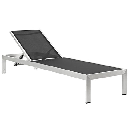 Shore Outdoor Patio Aluminum Mesh Chaise by Modway in Silver Black