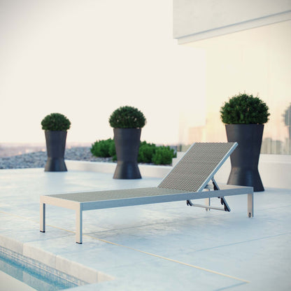 Shore Outdoor Patio Aluminum Rattan Chaise by Modway in Silver Brown Gray