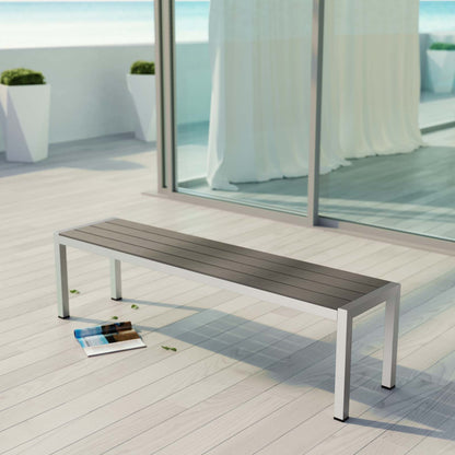 Shore Outdoor Patio Aluminum Bench by Modway in Silver Gray