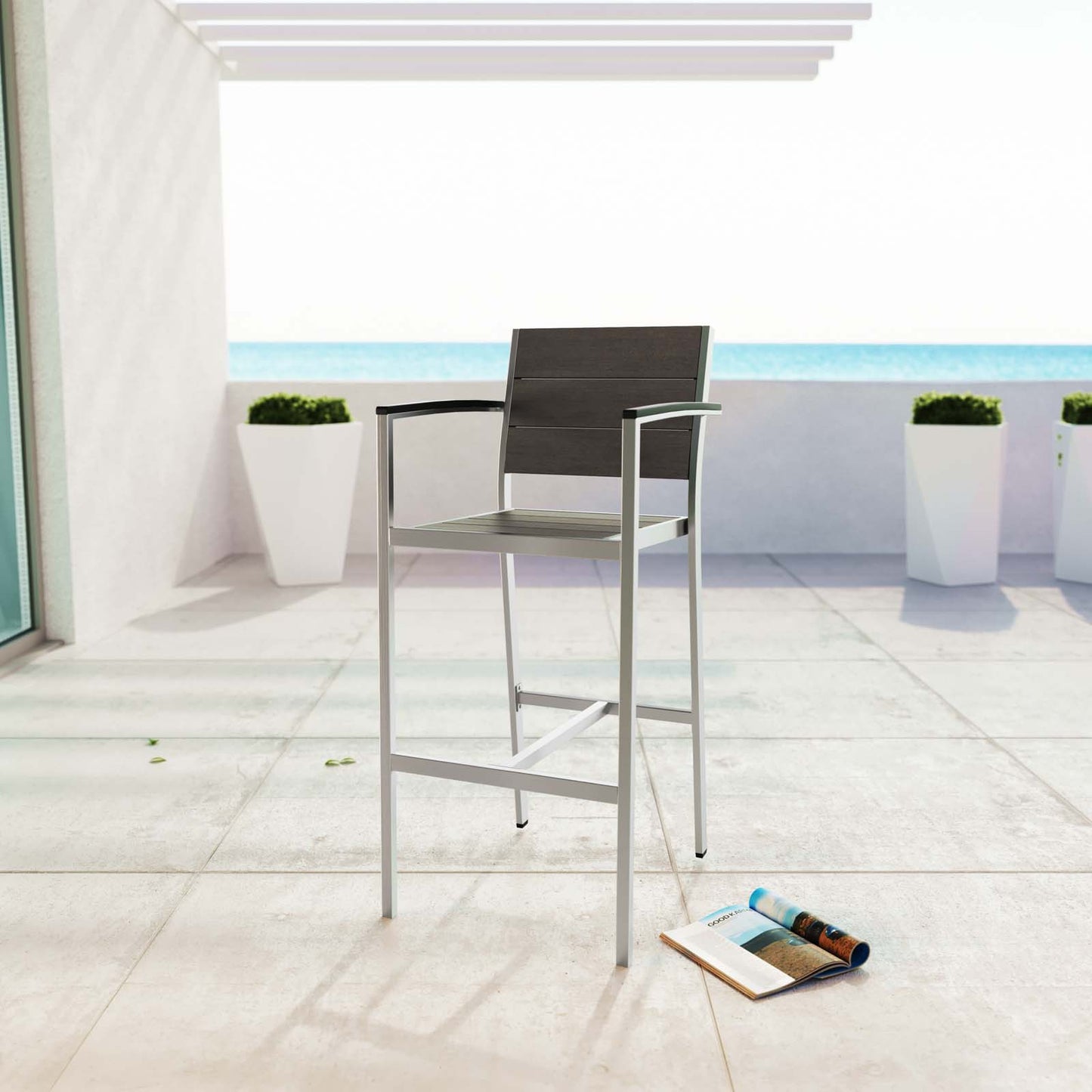 Shore Outdoor Patio Aluminum Bar Stool by Modway in Silver Gray