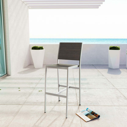 Shore Outdoor Patio Aluminum Armless Bar Stool by Modway in Silver Gray
