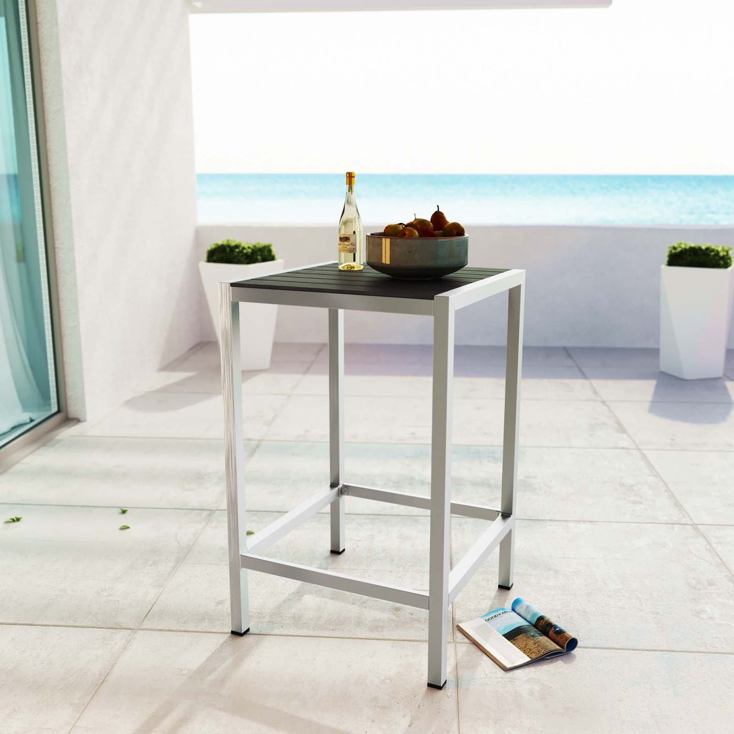 Shore Outdoor Patio Aluminum Bar Table by Modway in Silver Gray