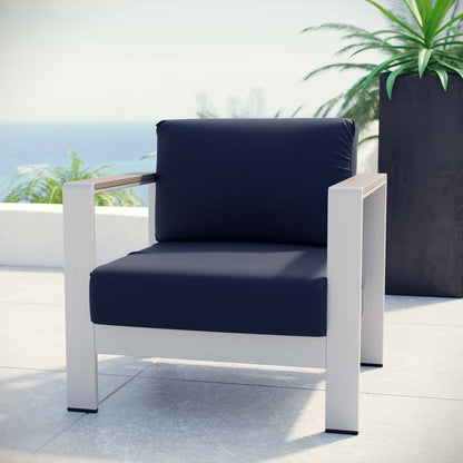 Shore Outdoor Patio Aluminum Armchair by Modway in Silver Navy