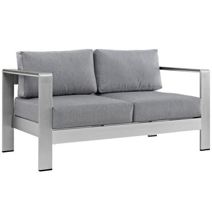 Shore Outdoor Patio Aluminum Loveseat by Modway in Silver Gray