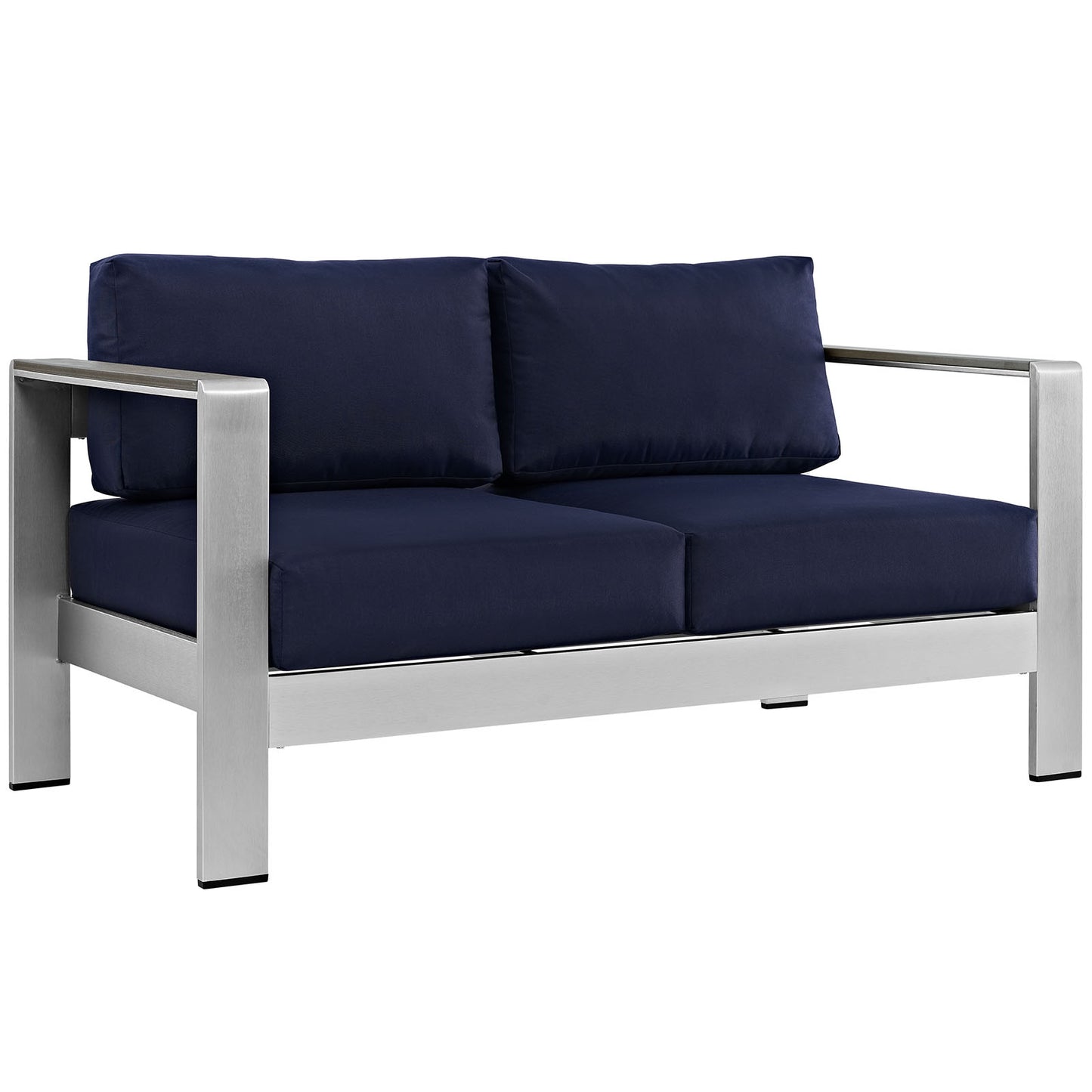 Shore Outdoor Patio Aluminum Loveseat by Modway in Silver Navy