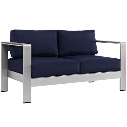 Shore Outdoor Patio Aluminum Loveseat by Modway in Silver Navy