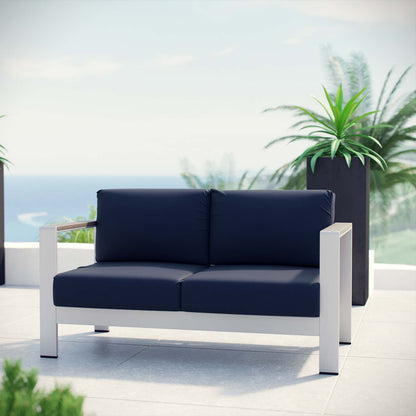 Shore Outdoor Patio Aluminum Loveseat by Modway in Silver Navy