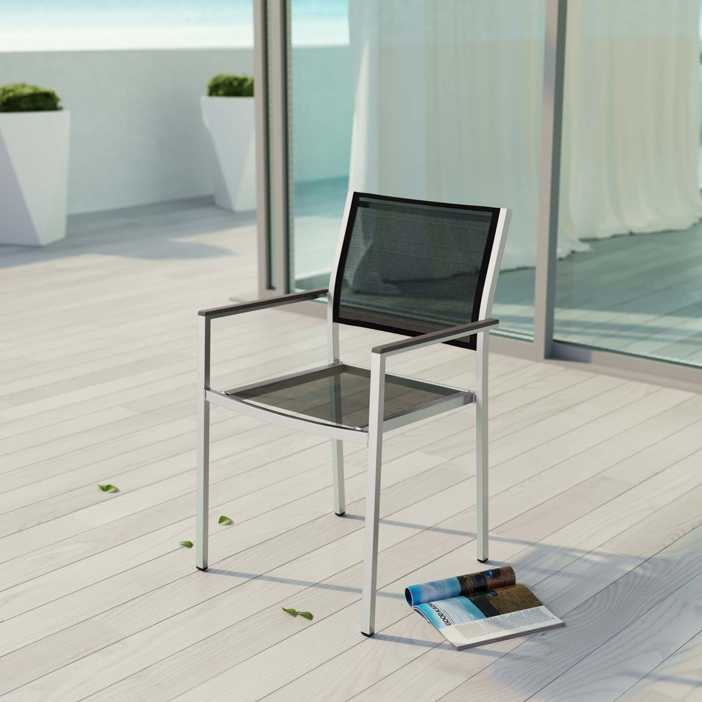 Shore Outdoor Patio Aluminum Dining Chair by Modway in Silver Black