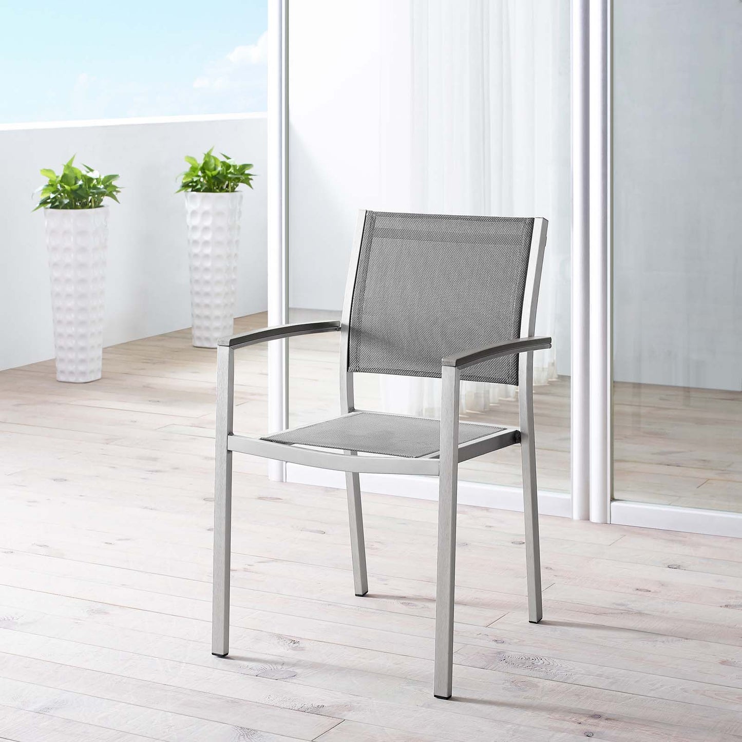 Shore Outdoor Patio Aluminum Dining Chair by Modway in Silver Gray