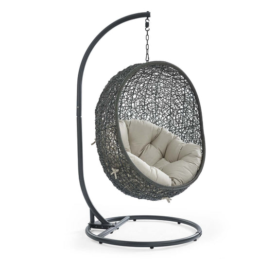 Hide Outdoor Patio Swing Chair With Stand by Modway in Gray Beige