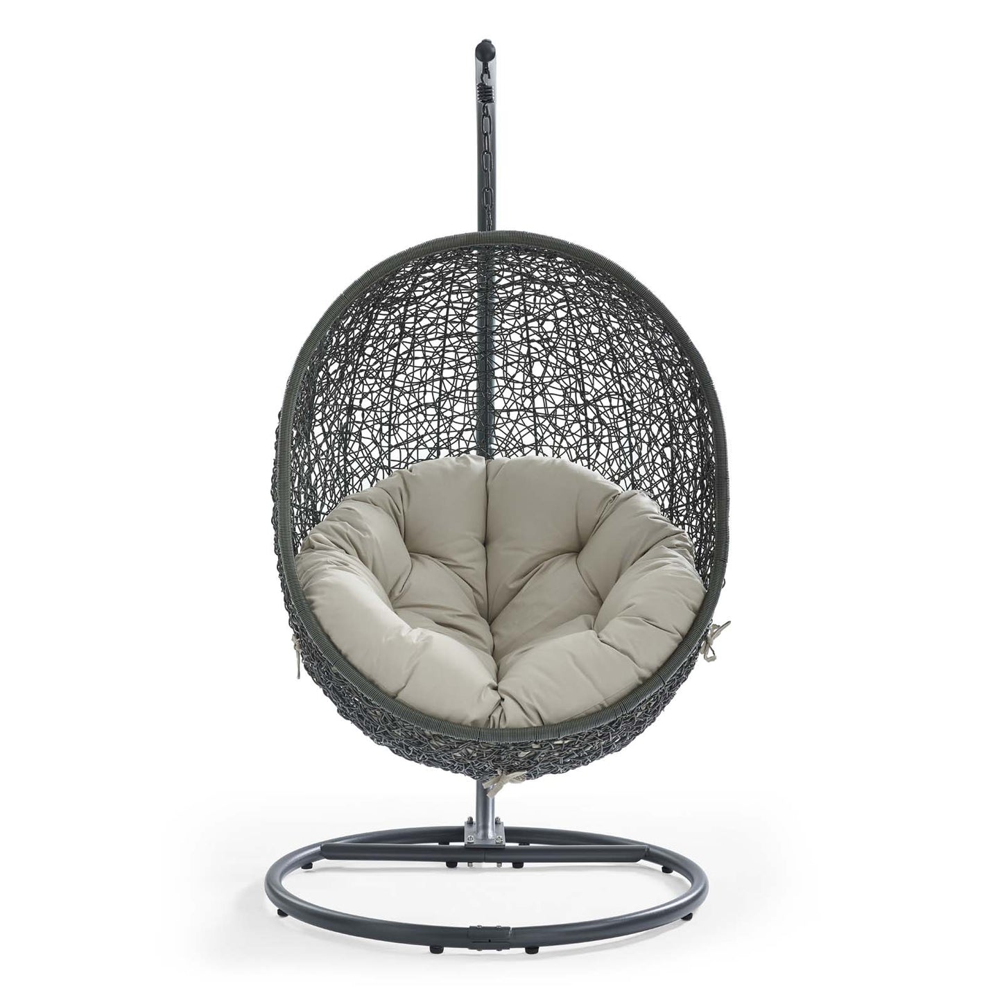 Hide Outdoor Patio Swing Chair With Stand by Modway in Gray Beige