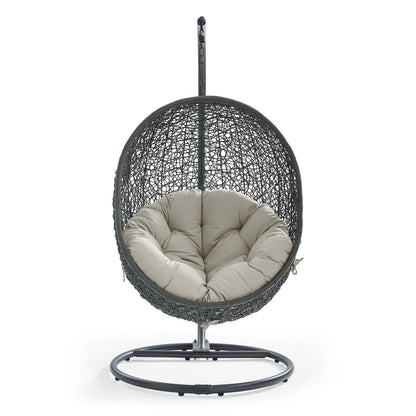 Hide Outdoor Patio Swing Chair With Stand by Modway in Gray Beige