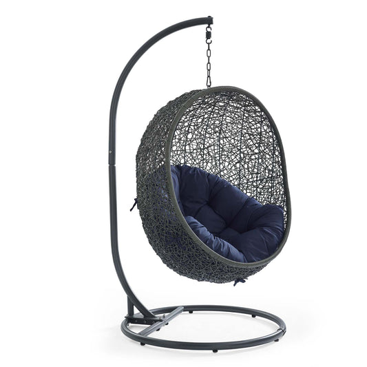 Hide Outdoor Patio Swing Chair With Stand by Modway in Gray Navy
