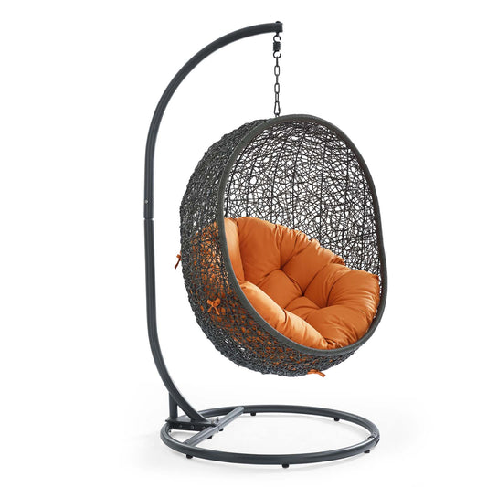 Hide Outdoor Patio Swing Chair With Stand by Modway in Gray Orange