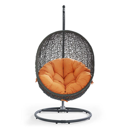 Hide Outdoor Patio Swing Chair With Stand by Modway in Gray Orange