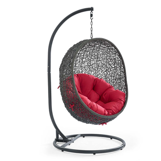 Hide Outdoor Patio Swing Chair With Stand by Modway in Gray Red