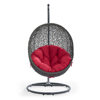 Hide Outdoor Patio Swing Chair With Stand by Modway in Gray Red