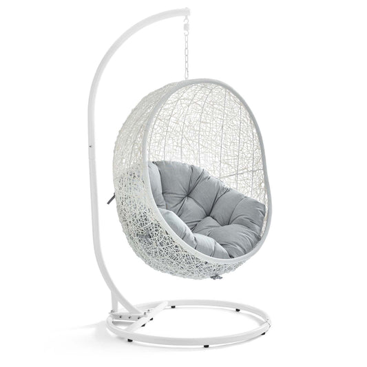 Hide Outdoor Patio Swing Chair With Stand by Modway in White Gray