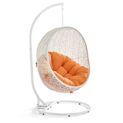 Hide Outdoor Patio Swing Chair With Stand by Modway in White Orange
