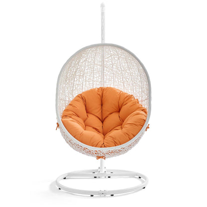 Hide Outdoor Patio Swing Chair With Stand by Modway in White Orange