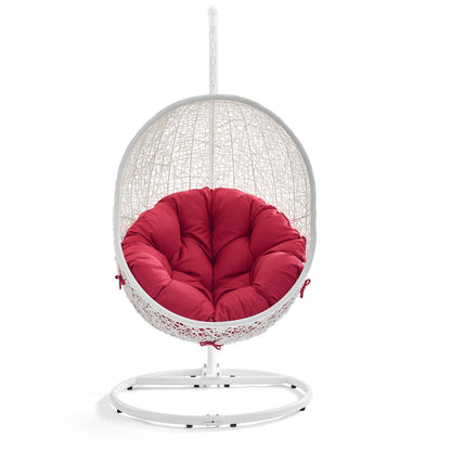 Hide Outdoor Patio Swing Chair With Stand by Modway in White Red