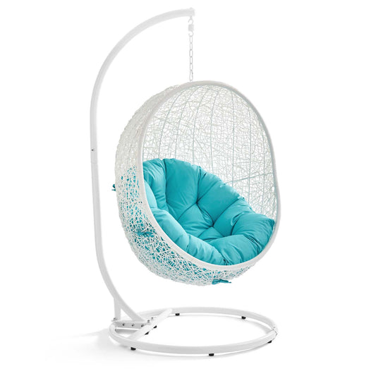 Hide Outdoor Patio Swing Chair With Stand by Modway in White Turquoise