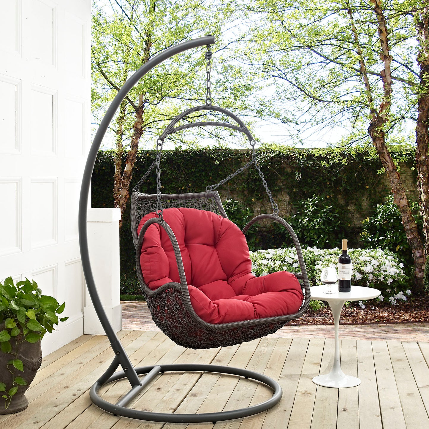 Arbor Outdoor Patio Wood Swing Chair by Modway in Red