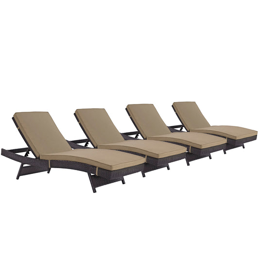 Convene Outdoor Patio Chaise Set of 4 by Modway in Espresso Mocha