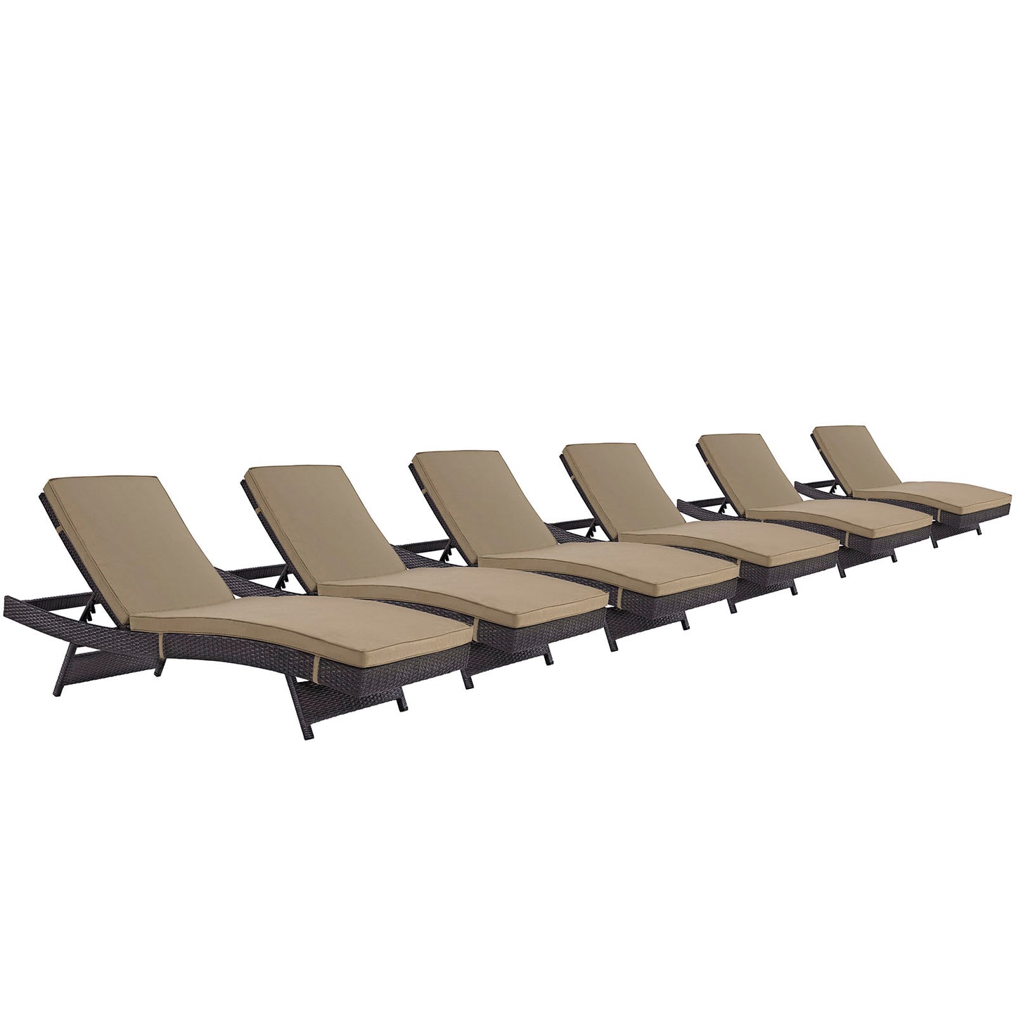 Convene Outdoor Patio Chaise Set of 6 by Modway in Espresso Mocha