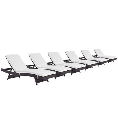 Convene Outdoor Patio Chaise Set of 6 by Modway in Espresso White