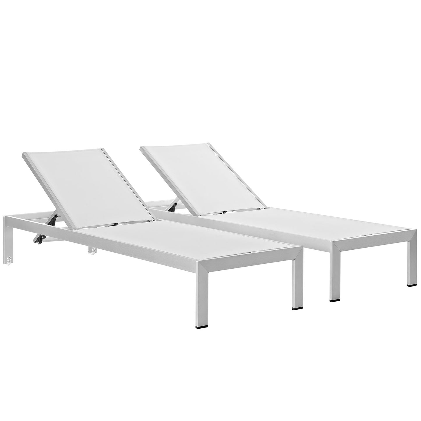 Shore Outdoor Patio Aluminum Chaise Set of 2 by Modway in Silver White