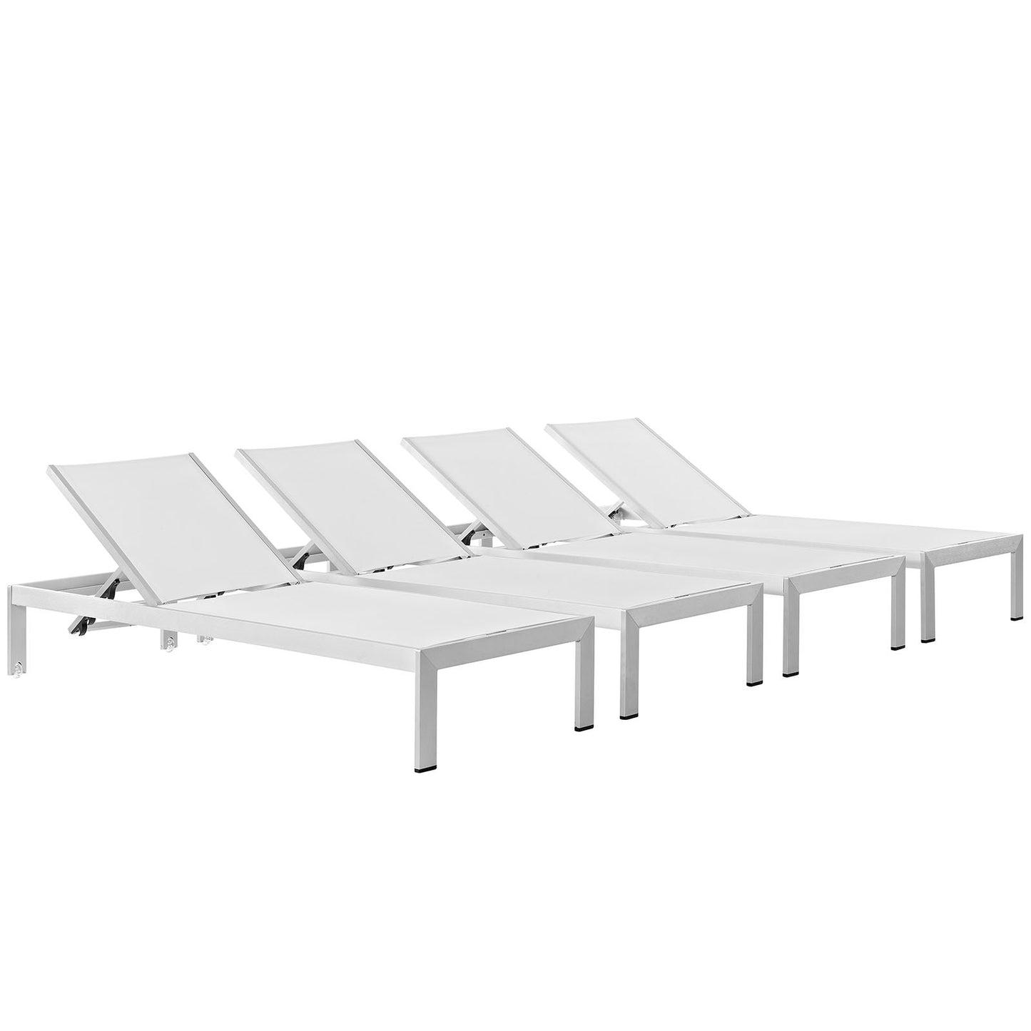 Shore Outdoor Patio Aluminum Chaise Set of 4 by Modway in Silver White