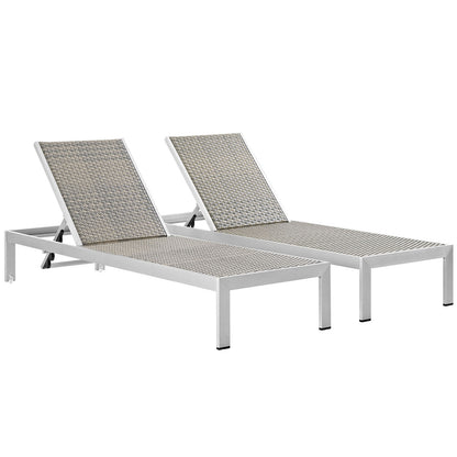 Shore Outdoor Patio Aluminum Chaise Set of 2 by Modway in Silver Gray