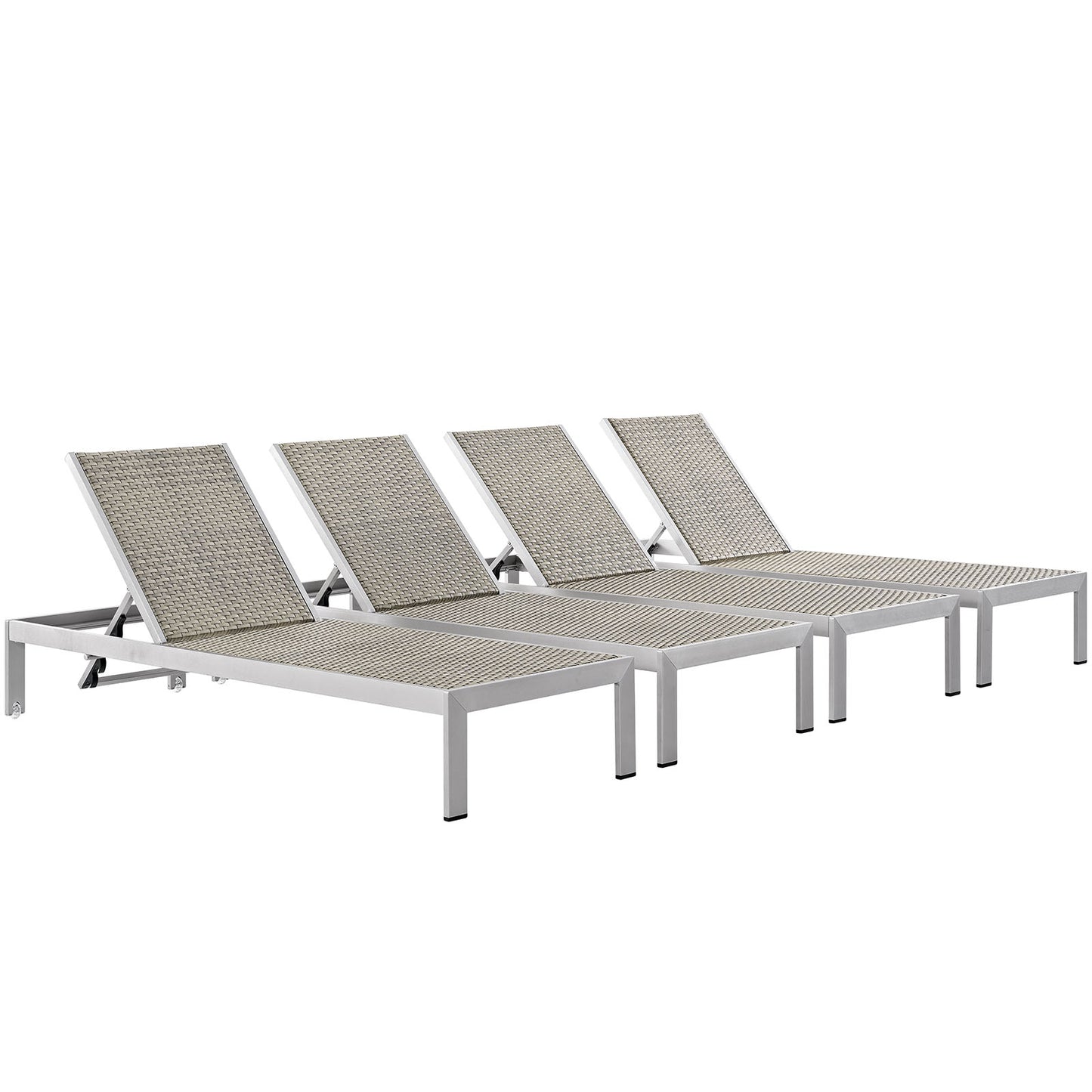 Shore Outdoor Patio Aluminum Chaise Set of 4 by Modway in Silver Gray