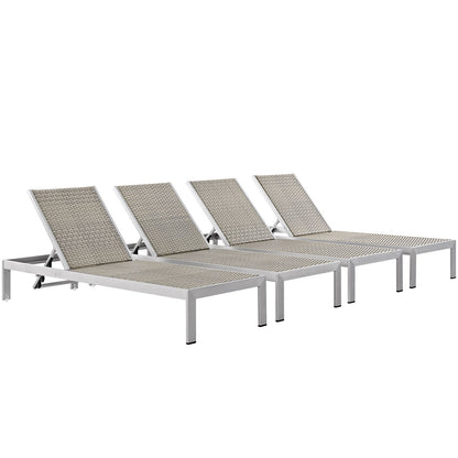 Shore Outdoor Patio Aluminum Chaise Set of 4 by Modway in Silver Gray
