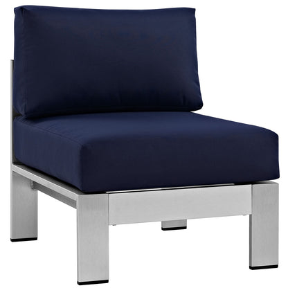 Shore 5 Piece Outdoor Patio Aluminum Sectional Sofa Set by Modway in Silver Navy