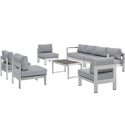 Shore 7 Piece Outdoor Patio Sectional Sofa Set by Modway in Silver Gray