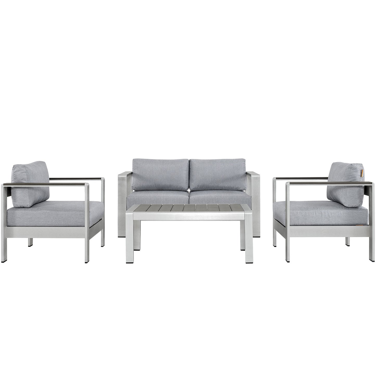 Shore 4 Piece Outdoor Patio Aluminum Sectional Sofa Set by Modway in Silver Gray