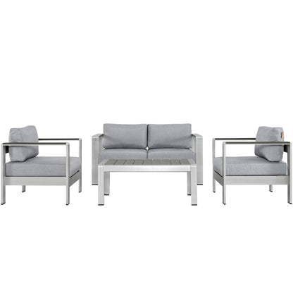 Shore 4 Piece Outdoor Patio Aluminum Sectional Sofa Set by Modway in Silver Gray