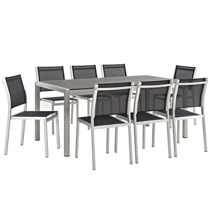 Shore 9 Piece Outdoor Patio Aluminum Dining Set by Modway in Silver Black