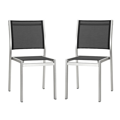 Shore Outdoor Patio Aluminum Side Chair Set of 2 by Modway in Silver Black