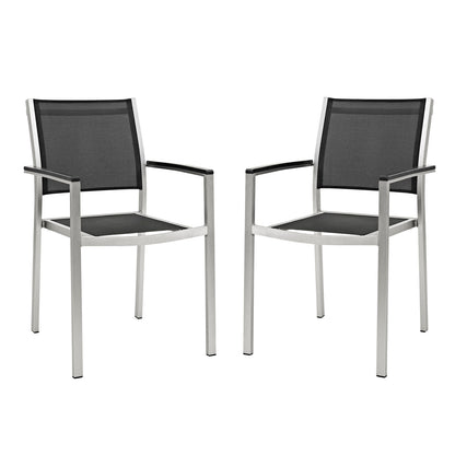 Shore Outdoor Patio Aluminum Dining Chair Set of 2 by Modway in Silver Black