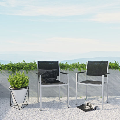 Shore Outdoor Patio Aluminum Dining Chair Set of 2 by Modway in Silver Black